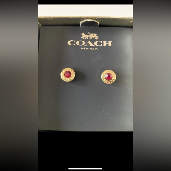 NWT Coach Open Circle Stone Earrings 54516 Red/Gold - Picture 7 of 7
